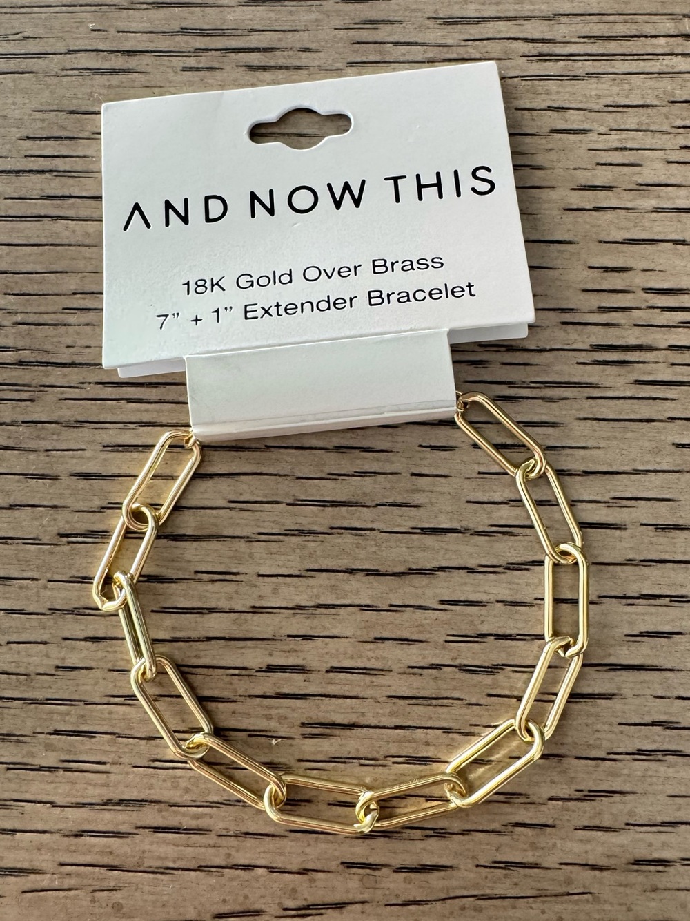 And Now This Gold Paperclip Link Bracelet 18K Gold Over Brass NWT Chic Layering